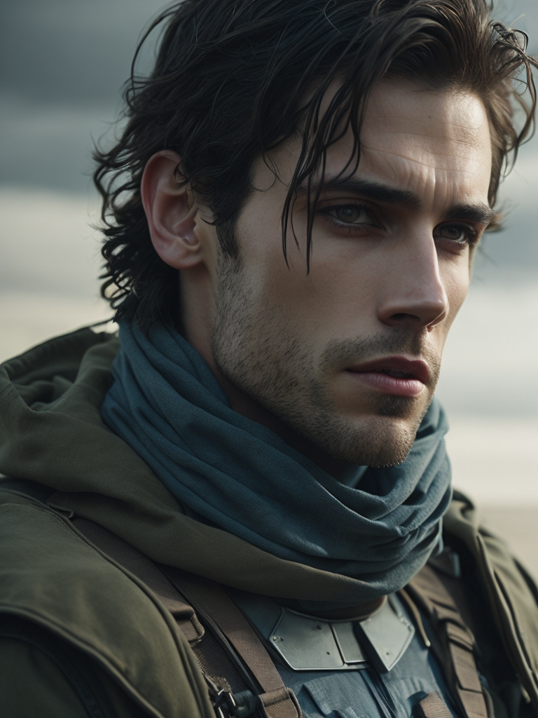 sci fi military poster, portrait of a hero in a front