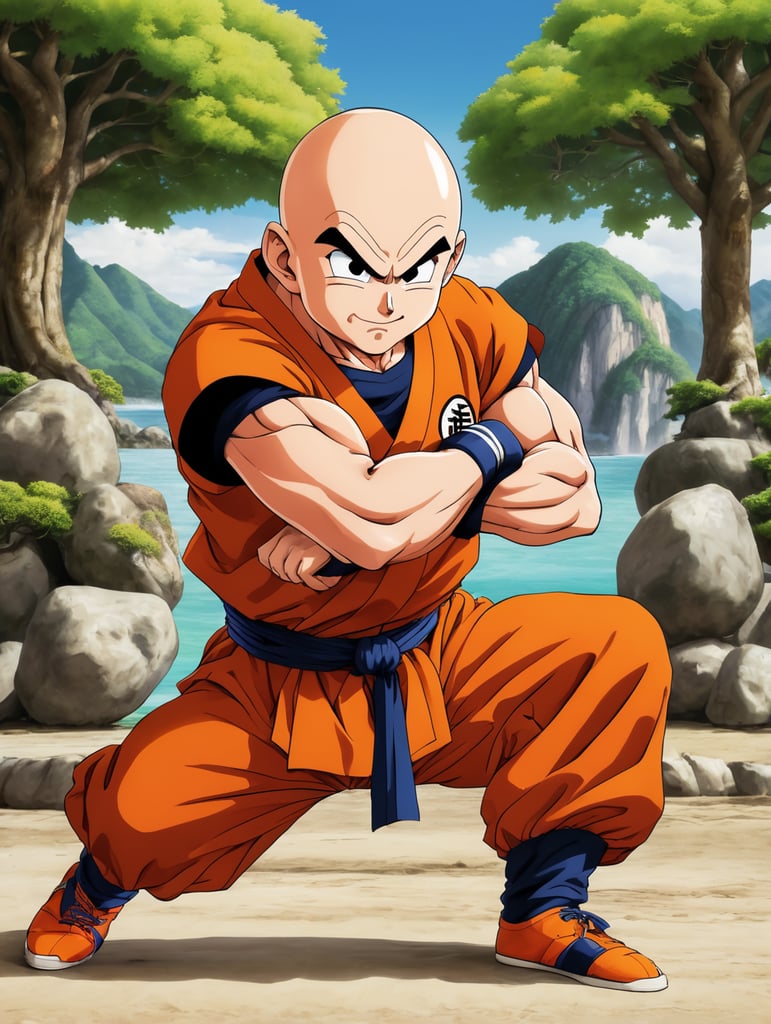 Krillin is a bald martial artist and one of Goku's best friends and classmates, Dragon Ball