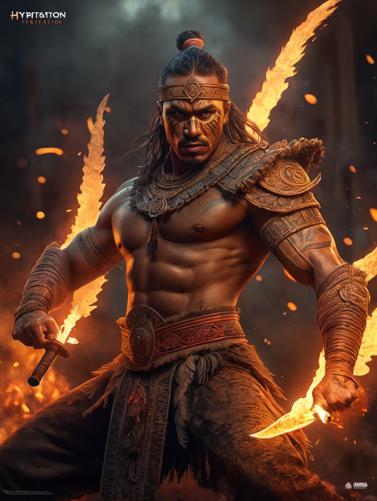 buff polynesian fire knife dancer