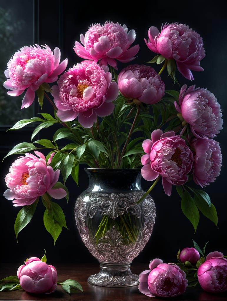 Pink Peonies in Glass Vase