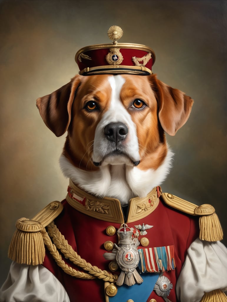 an oil portrait of a dog dressed as a 1 9 th century german general