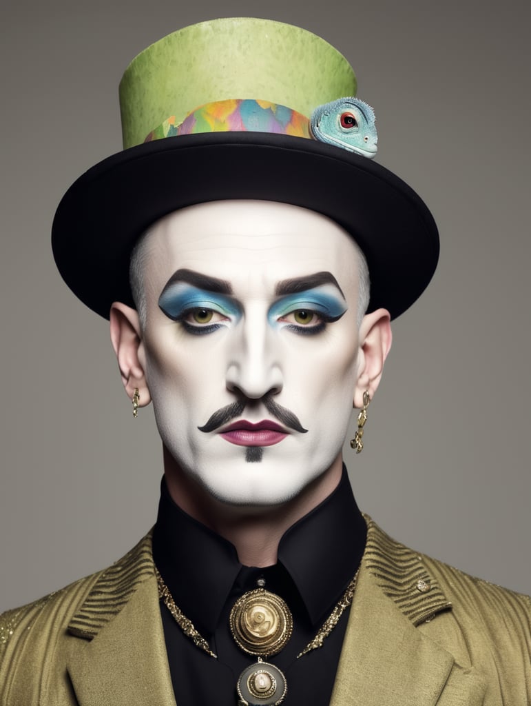 A chameleon dressed as Boy George