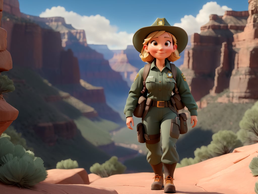 female park ranger hiking in grand canyon