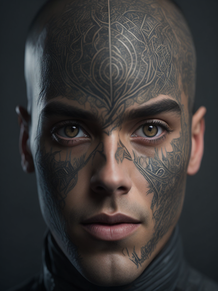 draw maze pattern face tattoo in the style of sci-fi Lladró