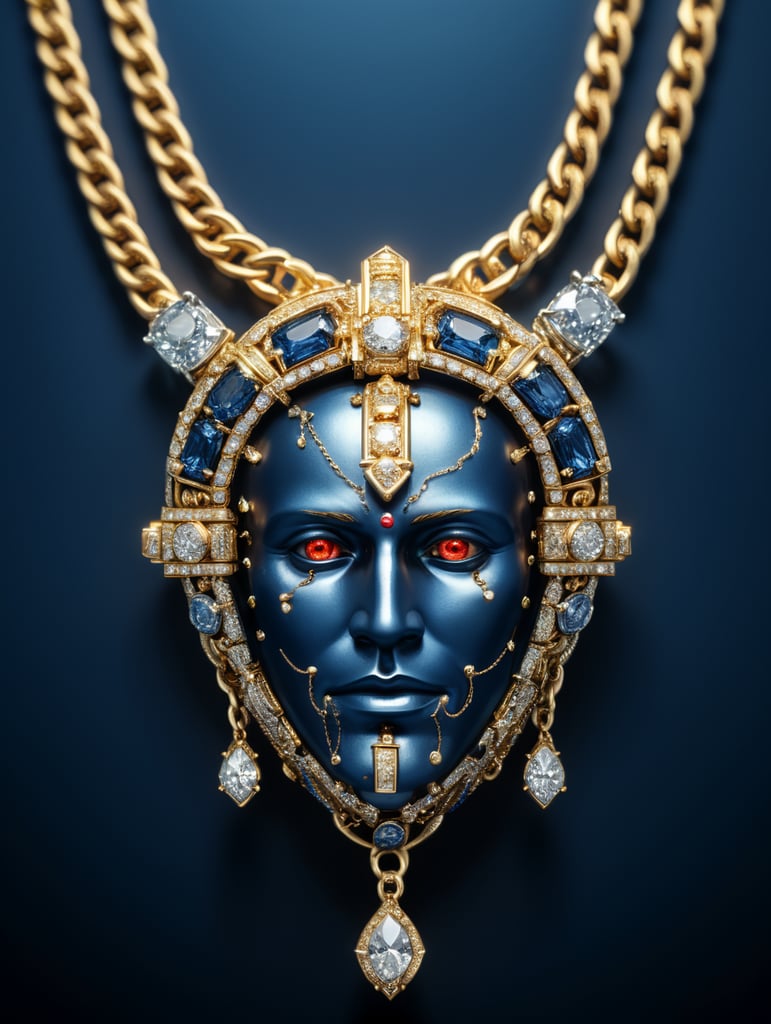 Face with blue 2024 diamond necklace