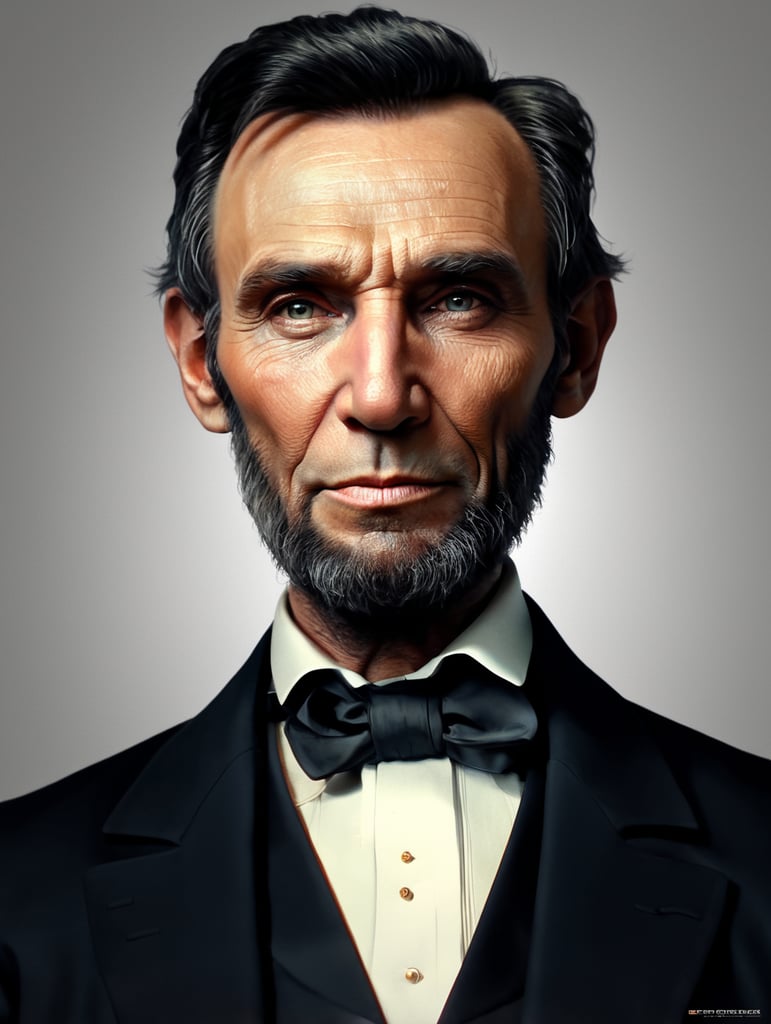 Half bust Portrait of Abraham Lincoln, bright and saturated colors, highly detailed, sharp focus, Bright expressive, Dramatic Lighting, Depth of field, Incredibly high detailed, white background