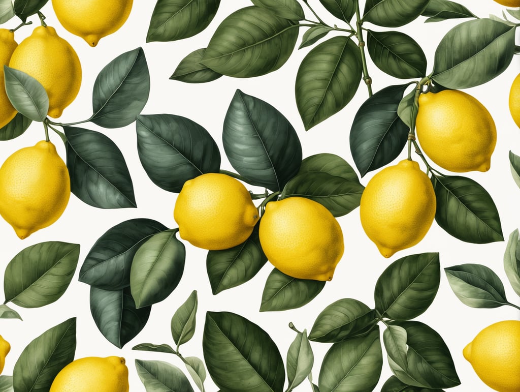 Botanical print. lemons with leaves