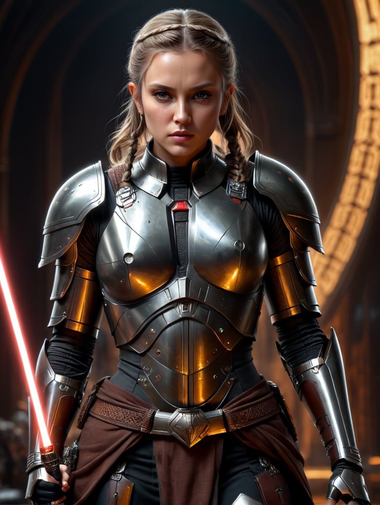 Young female jedi with revealing armor