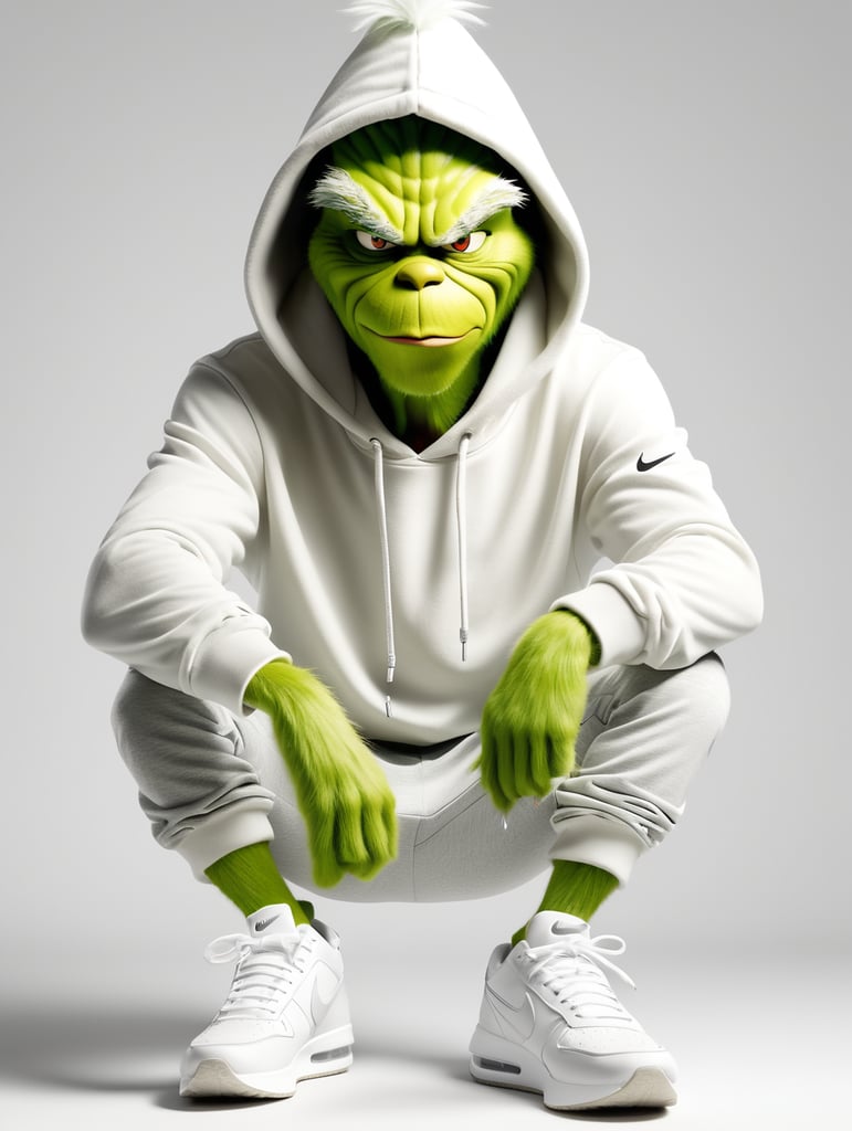 Grinch wearing hoodie and nike shoes cool