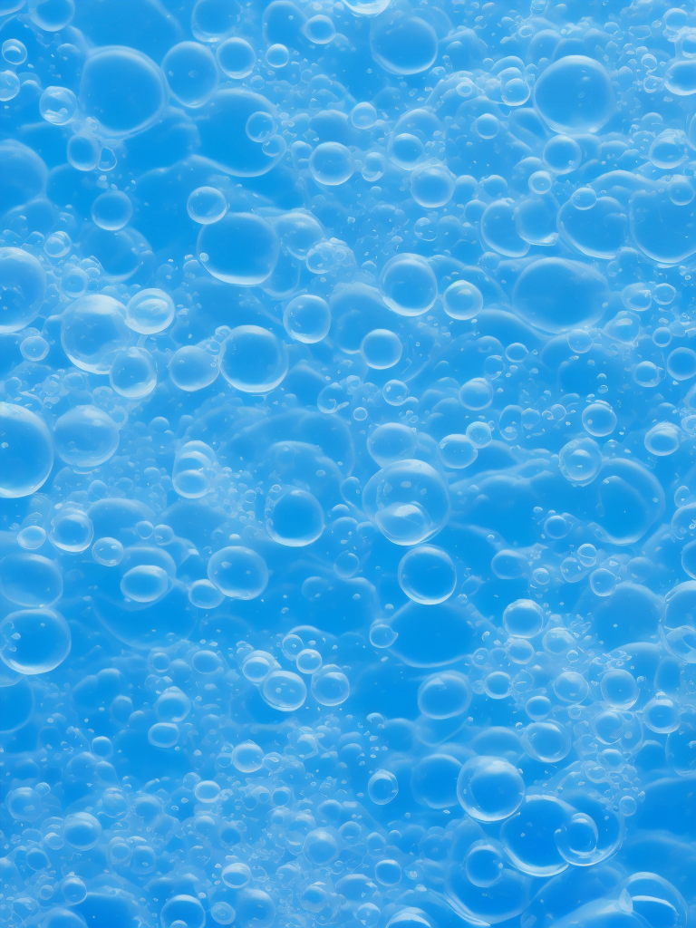 Texture of blue liquid with bubbles, pattern, background, top view, organic texture, seamless texture, rich colors, gradation of blue colors, macro photo, cluster of bubbles