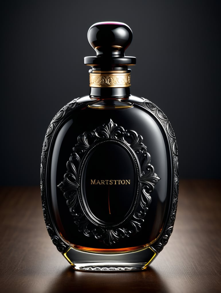 minimalist design black colour perfume bottle. design simple elegant clean lines, minimalistic beauty, sleek bottle subtle sophistication using only dark colours