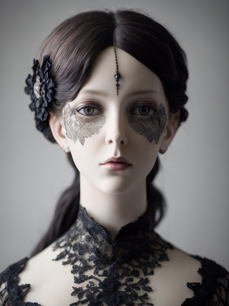 Victorian porcelain doll's head gothic horror intricate black lace