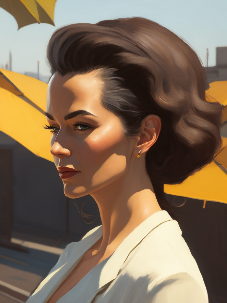 Greg manchess portrait painting of a beauty mother from 40's pinup as overwatch's characters, medium shot, asymmetrical, profile picture, organic painting, sunny day, matte painting, bold shapes, hard edges, street art, trending on artstation, by gustavo bacarisas