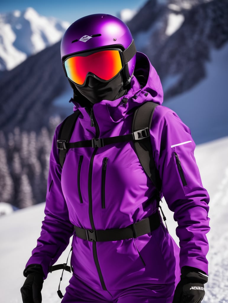 bright violet color, ski suit, commercial shoot, subject photography