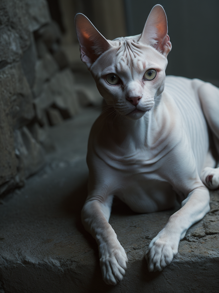 tattoos on a bold white sphynx cat
