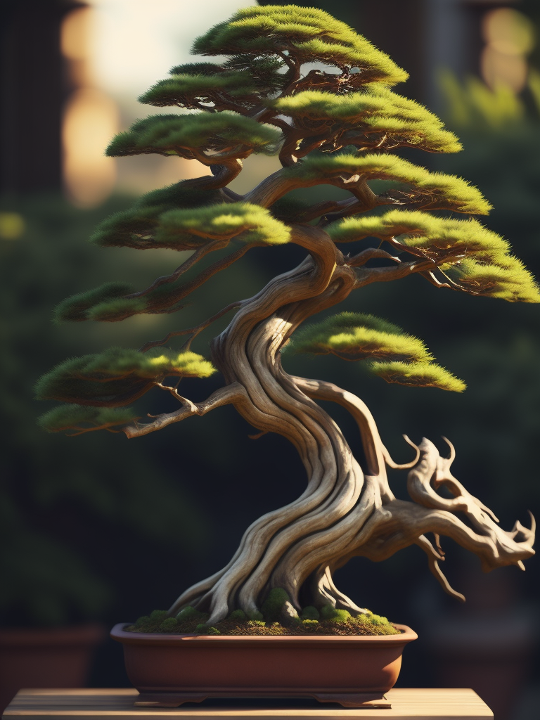 bonsai tree, tilt shift, depth of field