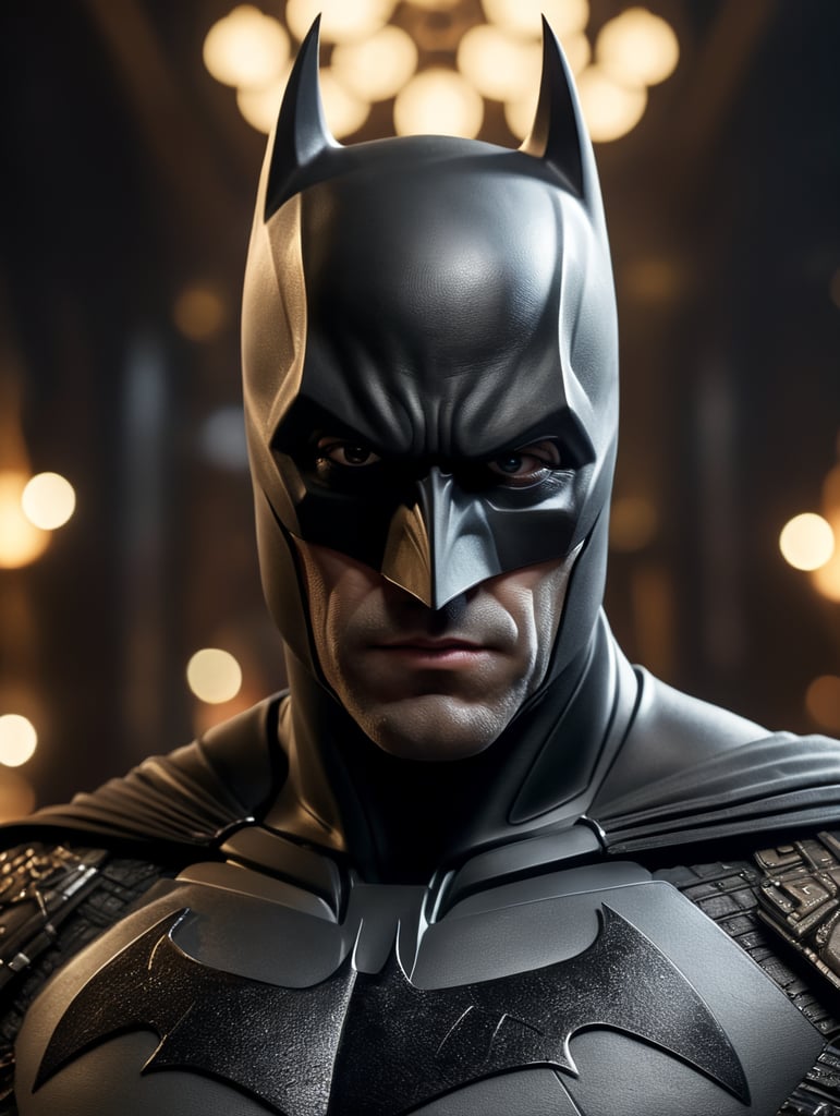 Portrait of batman, elegant, highly detailed, vogue, fashion magazine, sharp focus, bright expressive makeup, dramatic lighting, depth of field, incredibly high detailed, blurred background