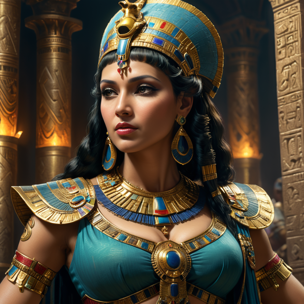 ,Queen Cleopatra is pregnant advanced detailed profile picture