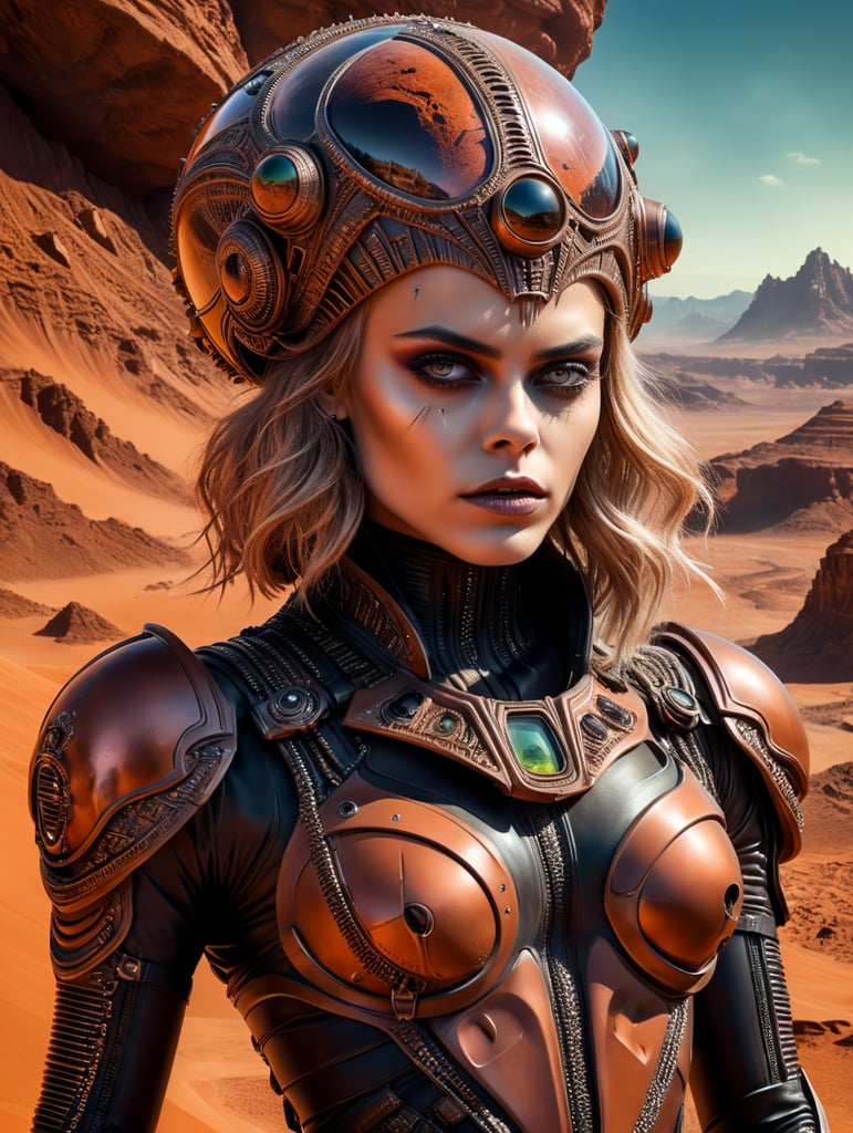 HR Giger's Cara Delevingne in Mars themed Fashion editorial photoshoot, creppy, horror, photography by David LaChapelle