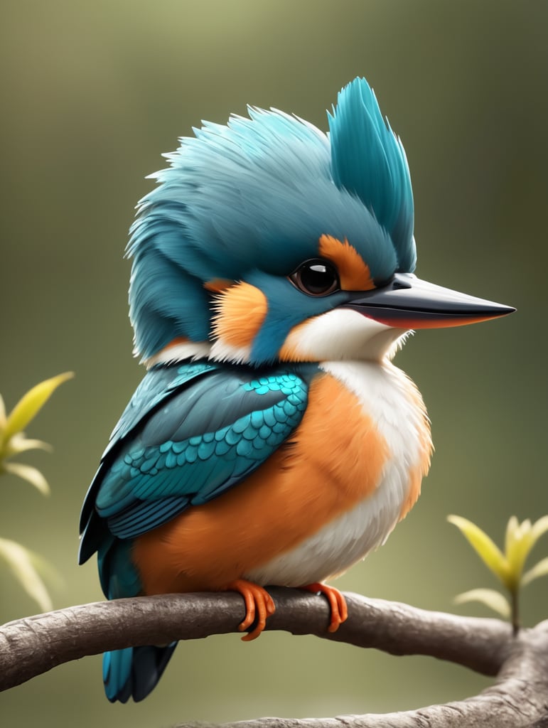 cute,Kingfisher, full view, chibi style, disney style, cartoon style, pixar style, with background