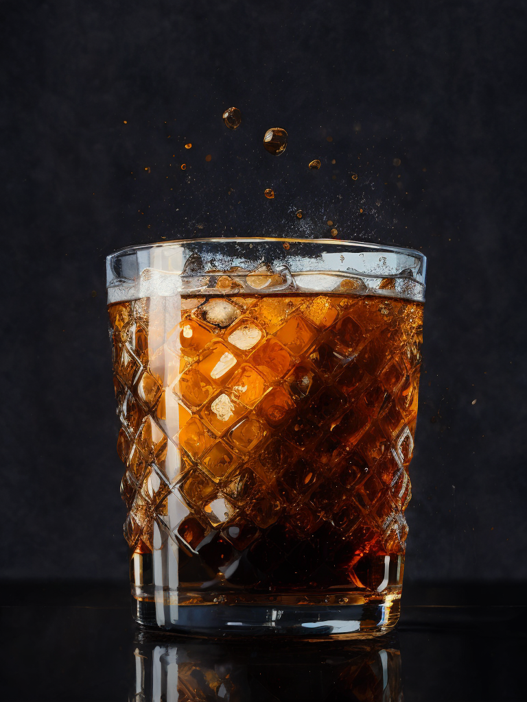 Glass with whiskey-cola cocktail