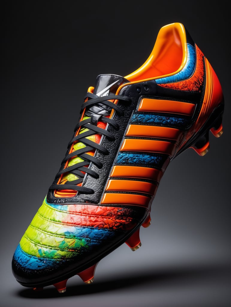 football boot, black background, bright colors, high detailed