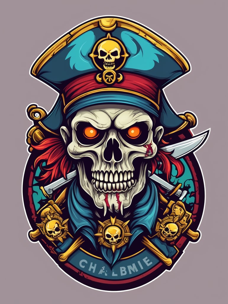 Zombie skull captain pirate mascot logo, e-gaming, bright colors, Gaming Logo, vector image