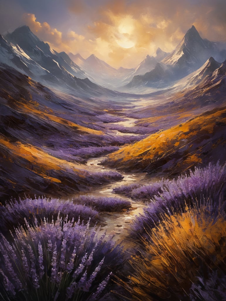 Abstract swirling patterns of lavender and golden hues blending seamlessly, creating a vibrant and dynamic visual. Use these captivating paint textures as a foundation for your brand's supporting backgrounds, exuding a sense of creativity and fluidity. The view from the top offers a unique perspective, capturing the essence of liquid movement and energy