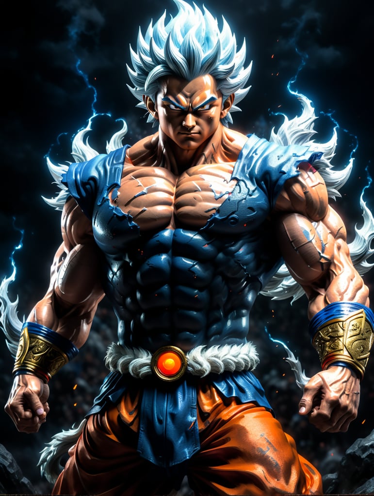 Goku in mastered ultra instinct form standing in tournament of power