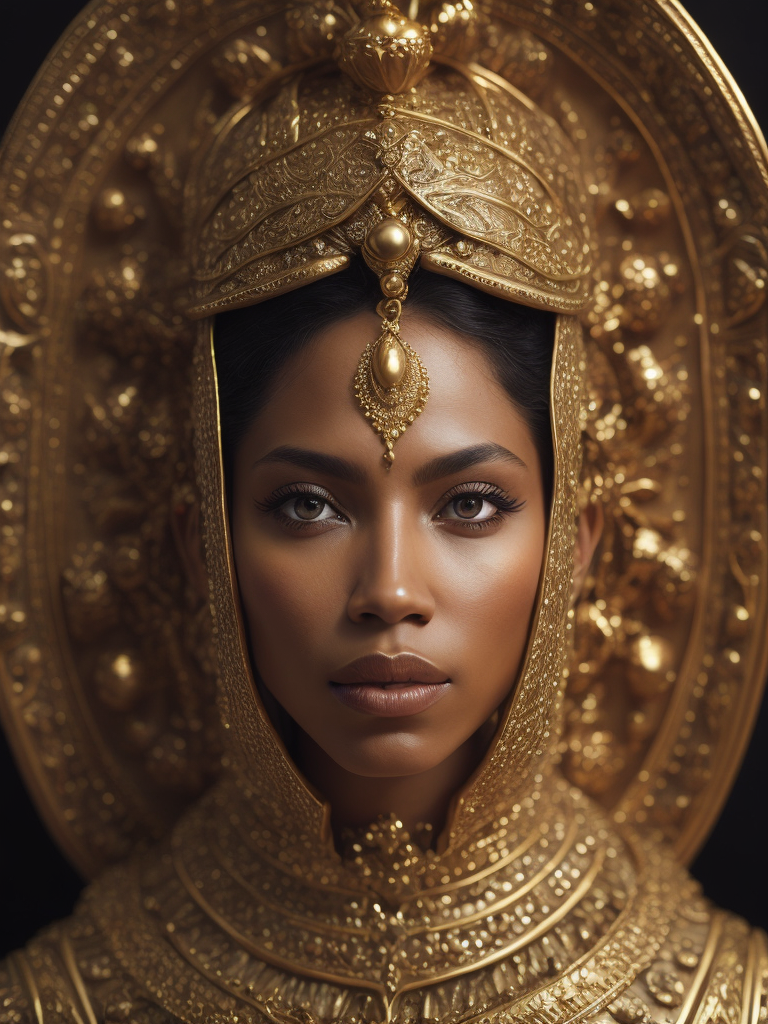 a photorealistic golden image of queen Bathsheba from the Bible, extremely detailed, detailed symmetrical realistic face, natural skin texture, extremely detailed skin with skin pores, peach fuzz, wearing a masterpiece, Israeli beauty, golden accessories, award winning photo, nikon d850 film archival photography, kodak portra 400 camera f1.6 lens, extremely detailed, amazing, fine details, rich golden color, texture hyper realistic, spectacular lighting, unreal engine, trending on artstation, cinestill 800 tungsten, looking at viewer, realistic photo, RAW photo, high quality, high resolution, sharp