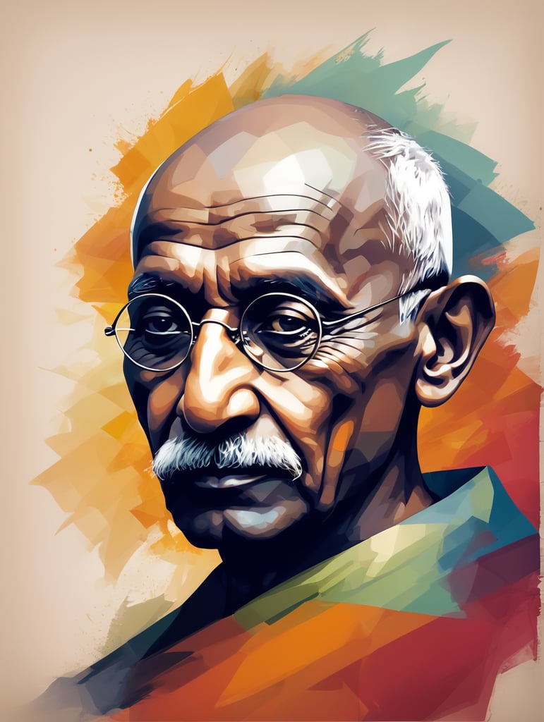 Mahatma Gandhi - Abstract form, bold colors portrait side face