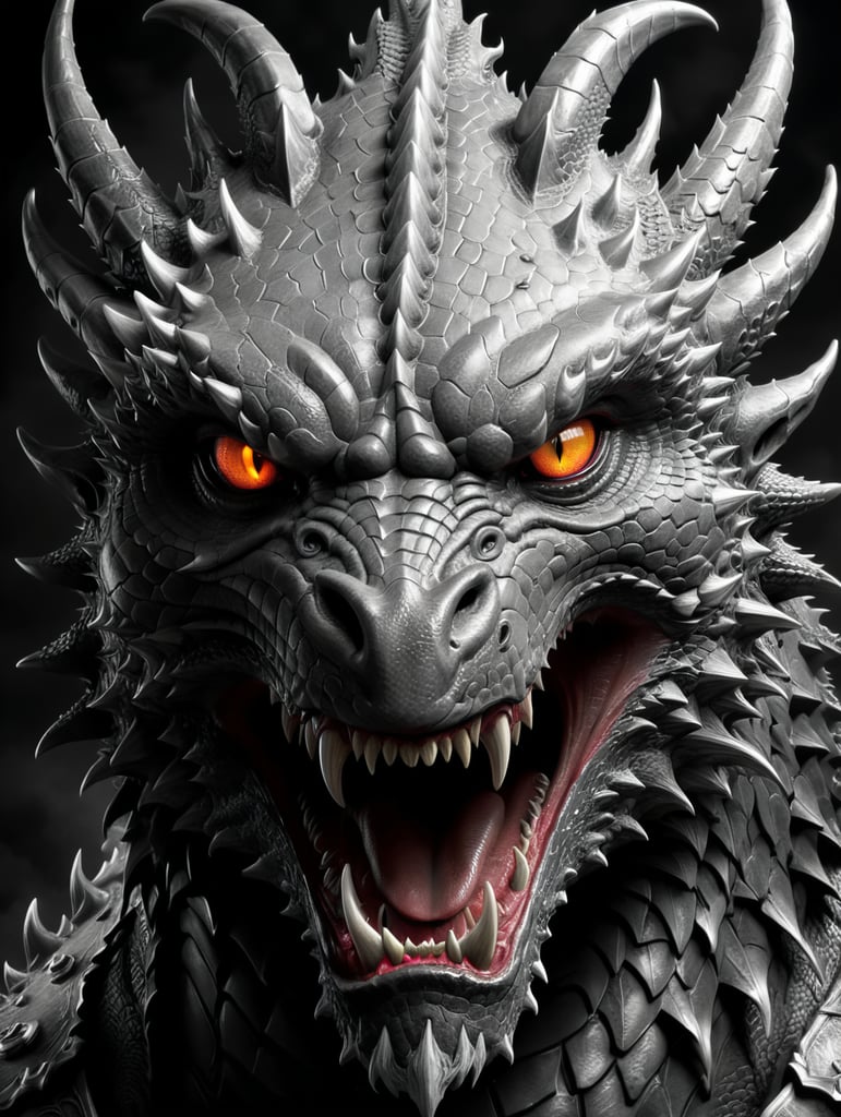 Dragon face, grayscale,3d,portrait,4k