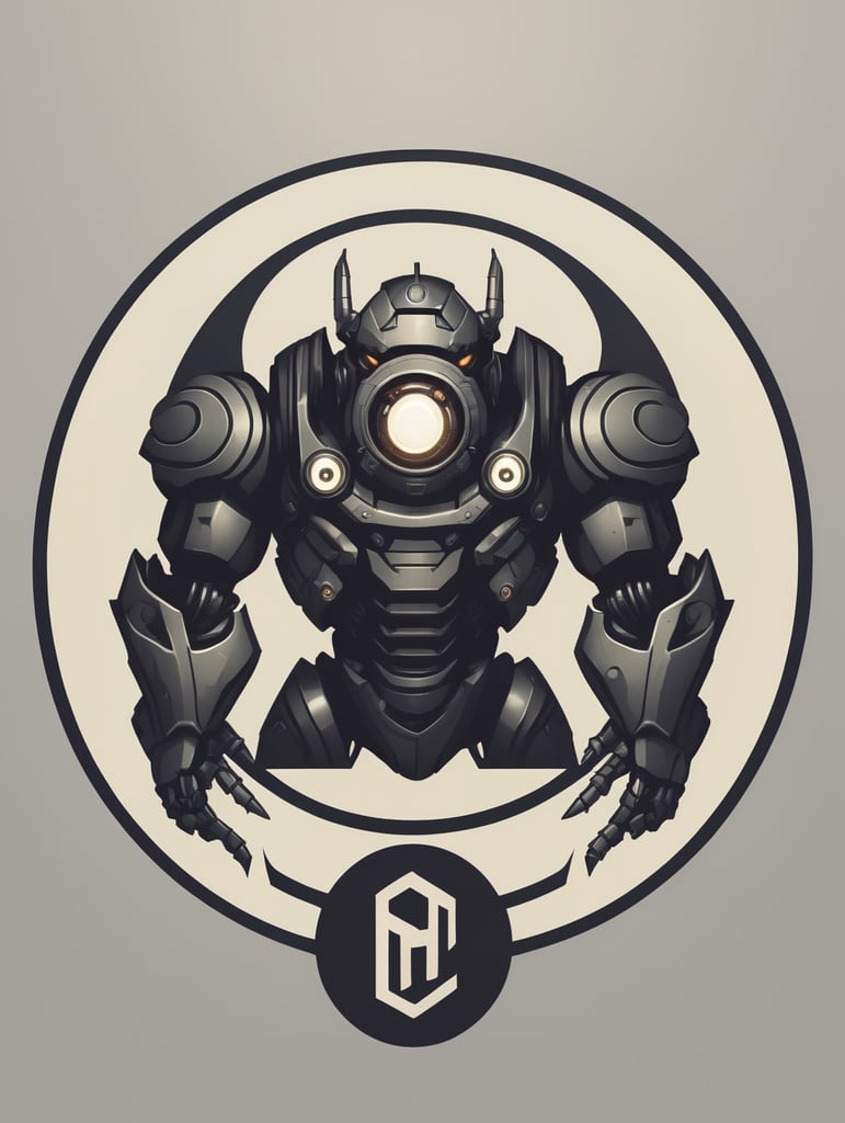 A logo for my gaming brand. A robot looking like monster in a circle logo