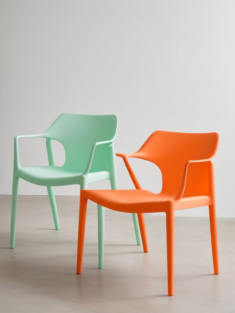 Un sillón para 3 personas sin respaldo de baja altura minimalista contemporáneo de silicon con colores verde agua muy claro y naranja vibrante como si lo hubiera diseñado Virgil Abloh