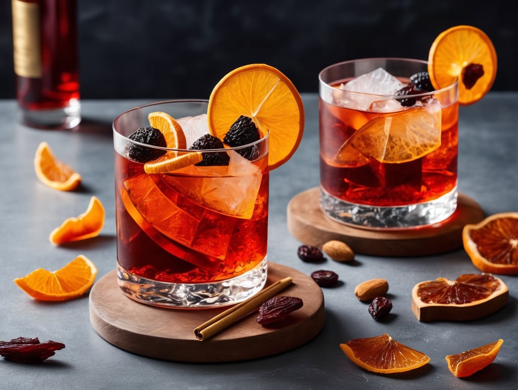 Negroni Cocktail with dried fruit slices