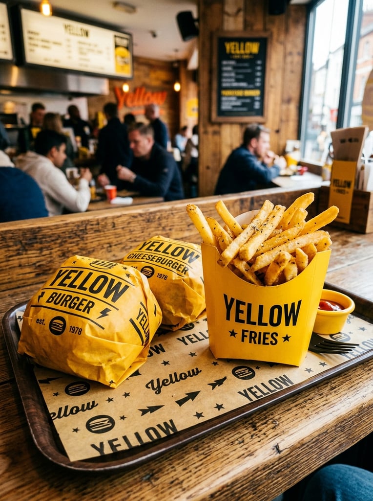 Premium Free ai Images | Retro Yellow Burger & Fries