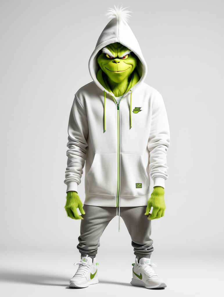 Grinch wearing hoodie and nike shoes cool