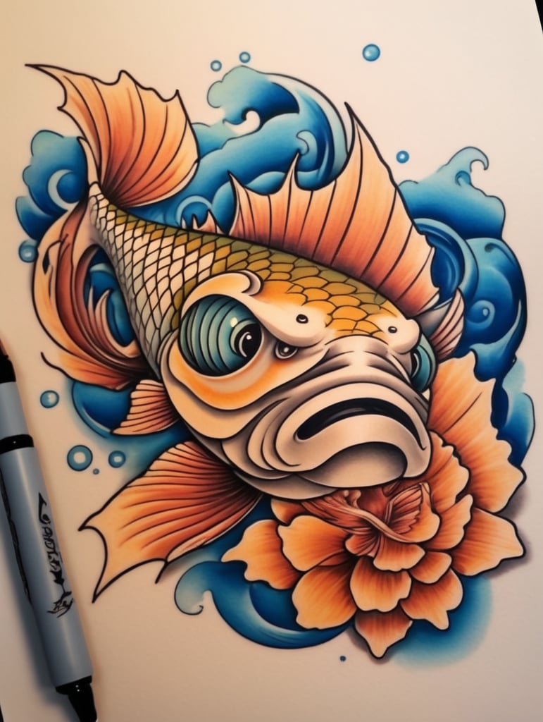 New school fish tattoo design