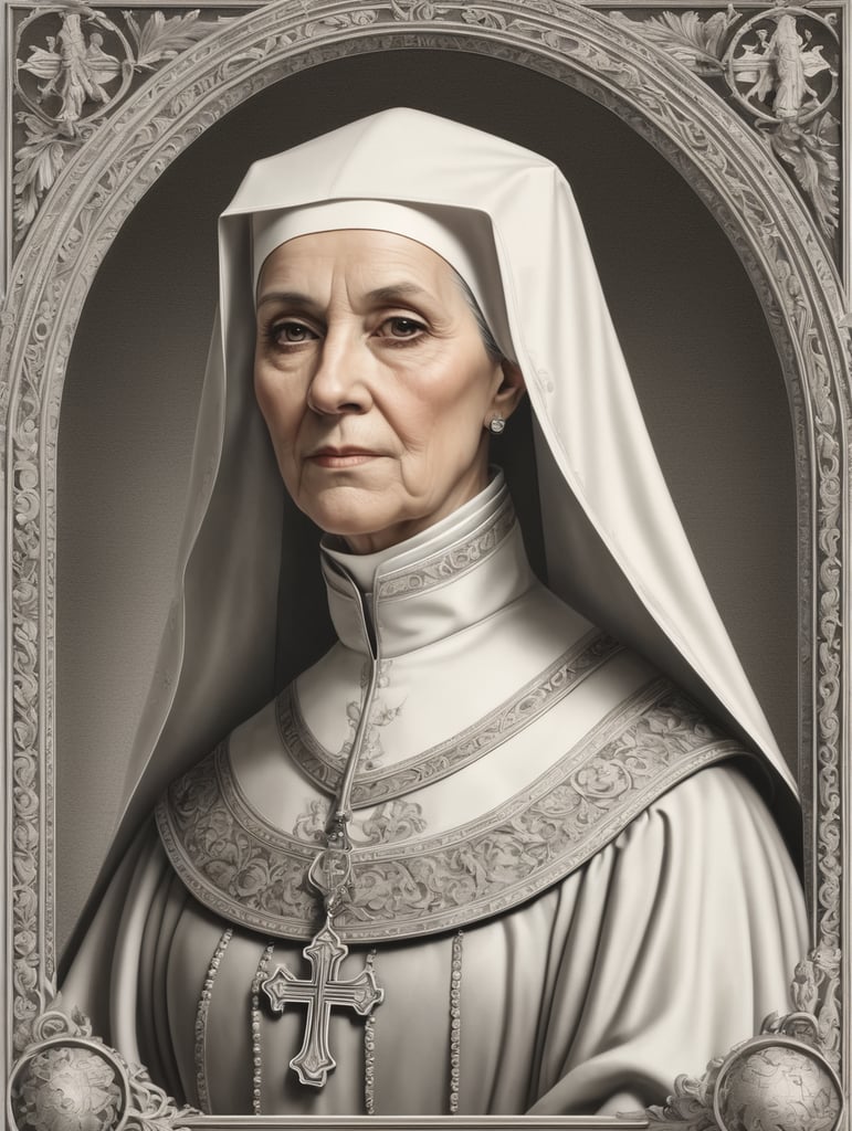 Marcantonio Raimondi engraving style,female catholic cardinal