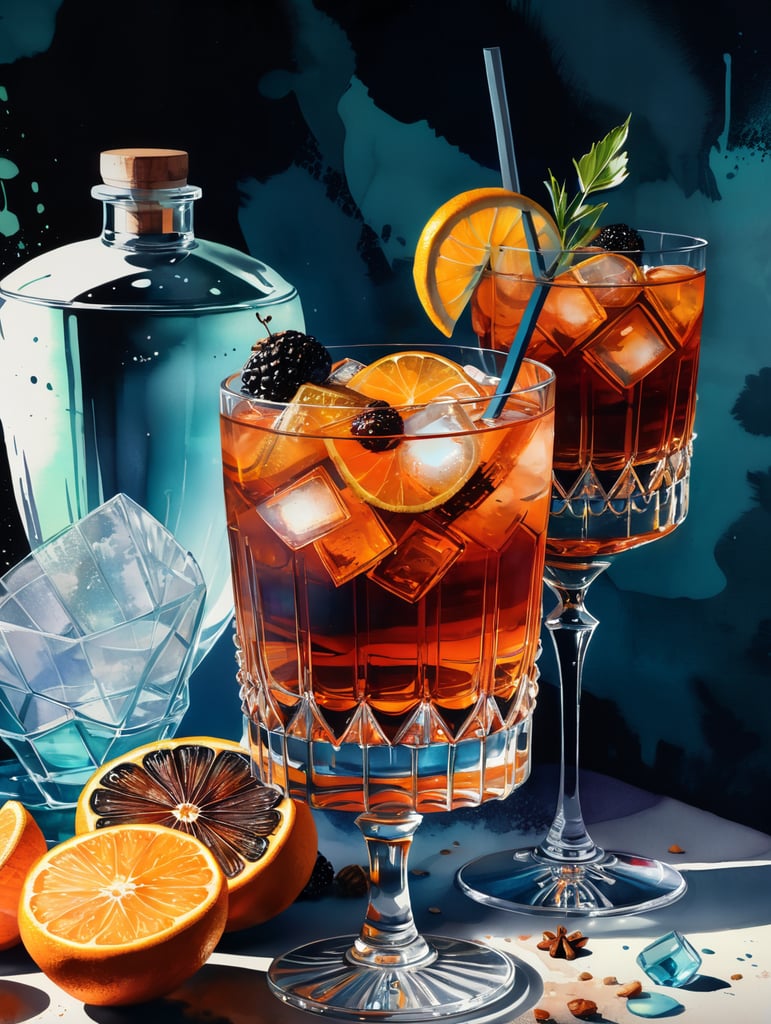 Gin cocktail with dried fruit slices, salted glass rim, mood lighting