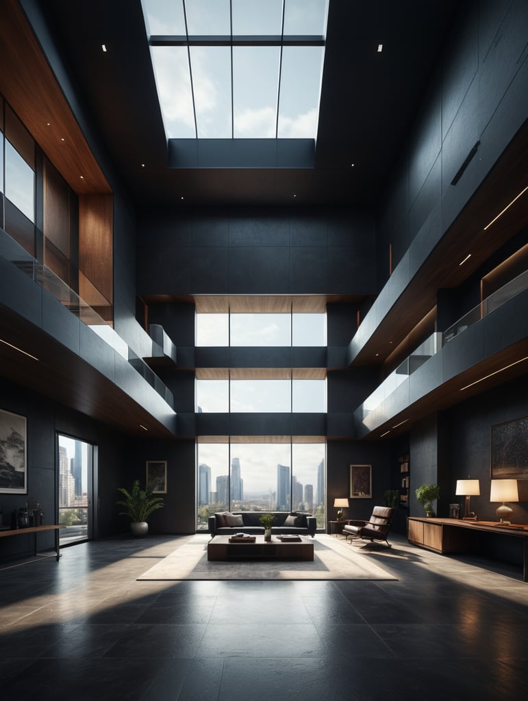 Generate a highly realistic image of a modern architecture empty in an elegant style, empty, showcasing a minimalist design. generate an empty room without any furniture