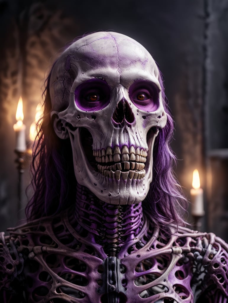 ((white and purple)) skeleton posing portrait