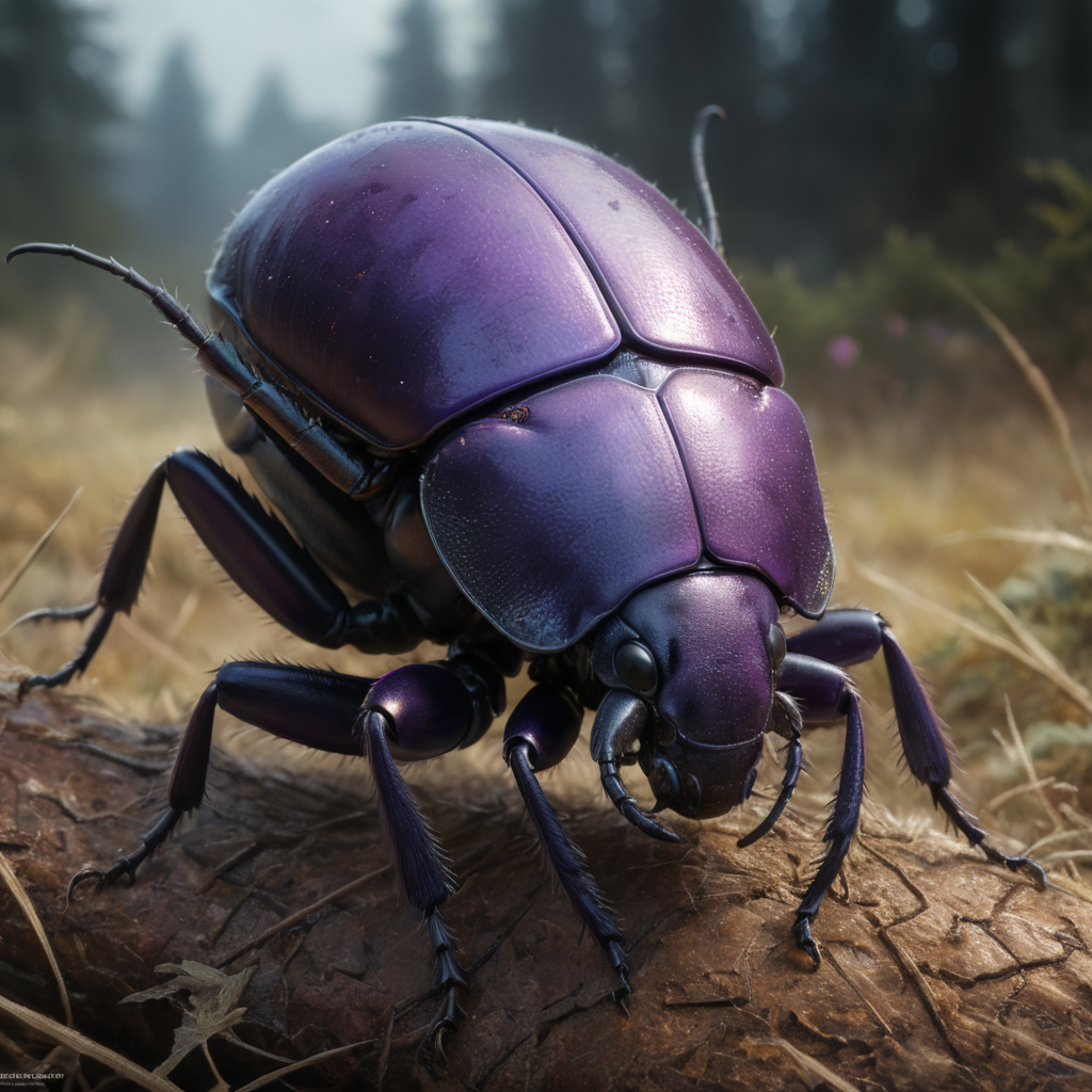 a large purple beetle that invites you to work. Covered in thick, soft fur