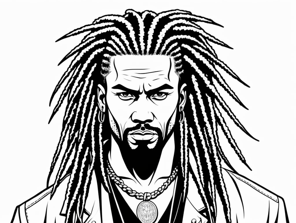 Very arrogant Gangster with dreadlocks, in the style of basic simple line art vector comic art on white background