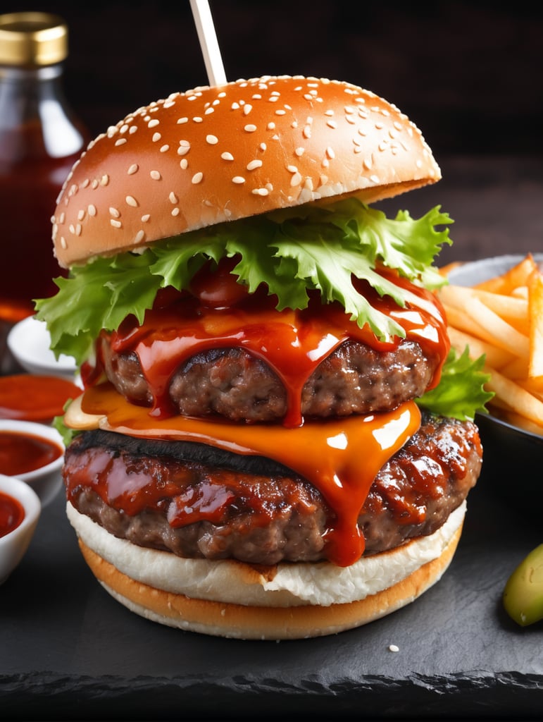 Skanus mėsainis su labai aštriu SAMOURAI padažu.