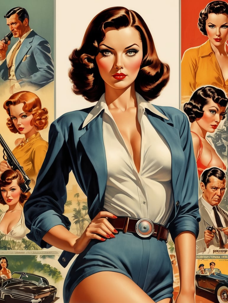 This artwork of a women by George Wilson is an eye-catching poster-style drawing and illustration representing the iconic pulp style.