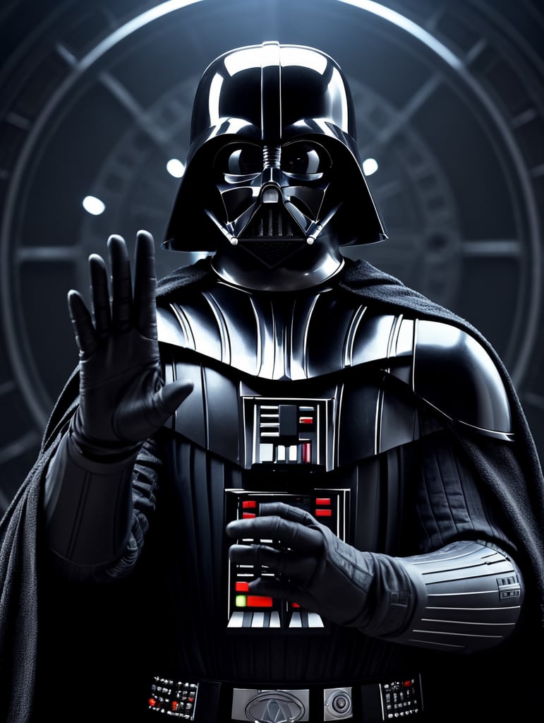 Darth Vader making hand heart gesture to the Death Star