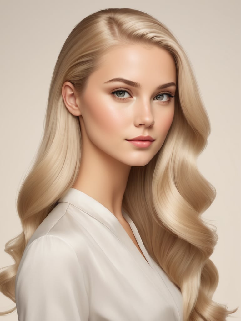 Full body portrait of an American girl aged 25, long blond hair with a side parting, minimal makeup, side pose