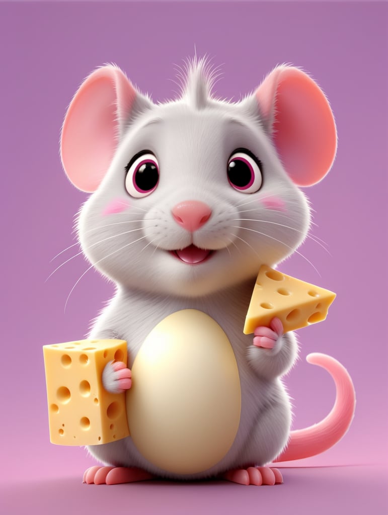 cute pink rat holding a cheese