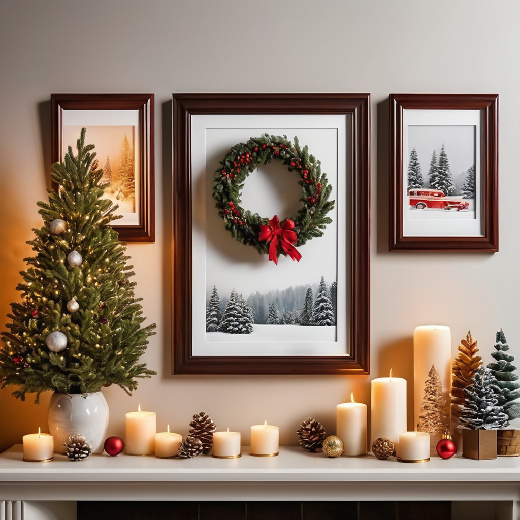 christmas decor festive frames holiday room cozy christmas framed memories xmas home seasonal interior joyful frames festivity indoors yuletide ambiance